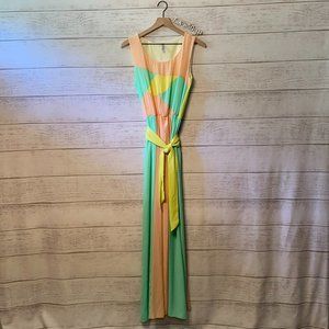 Neon Colorblock Sleeveless Summer Maxi Dress